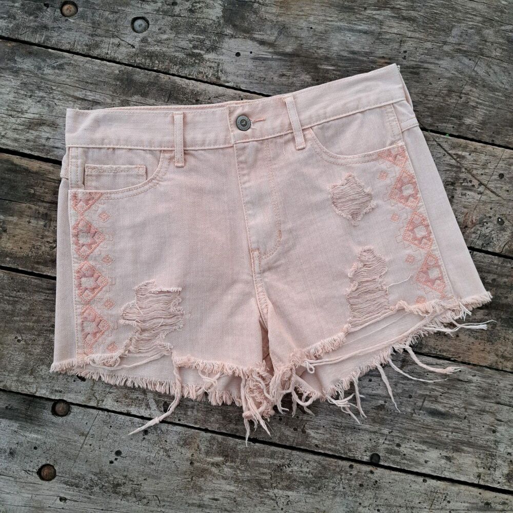 Hollister Co XS Size 26 Light Pink Cut Off Festival Aztec Shorts Y2k 2000's